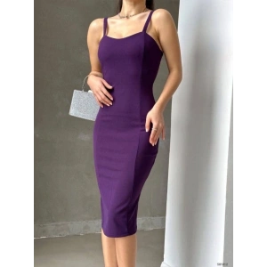 Kadın Dalgıç Krep Kumaş Askılı Midi Boy Elbise