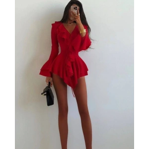 Kadın Dalgıç Kumaş Fırfırlı Elbise