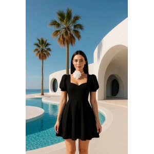 Kadın Dalgıç Kumaş Kalp Yaka Elbise