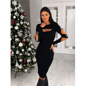 Kadın Dekolte Detaylı Scuba Dalgıç Kumaş Taş Aksesuarli Elbise