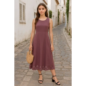 Kadın Etek Ucu Lazer Kesim çiçek Desenli Midi Boy Ithal Krep Elbise