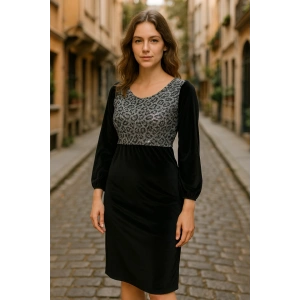 Kadın Fırsat ürünü Leopar Desen Pul Payet Işlemeli Midi Boy Kadife Kumaş Elbise