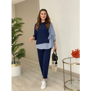 Kadın Gömlek Detay çizgili Yandan Bağlamalı Ikili Takım