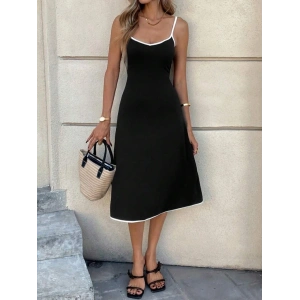 Kadın Ip Askılı Geniş V Yakalı Midi Janjan Krep Elbise