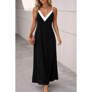 Kadın Ip Askılı Keskin V Yakalı Uzun Viskon Elbise