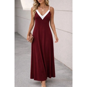 Kadın Ip Askılı Keskin V Yakalı Uzun Viskon Elbise