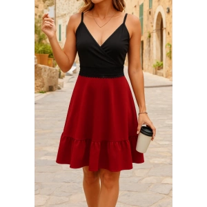 Kadın Ip Askılı Kruvaze Yaka Bel Dantel Ithal Krep Elbise