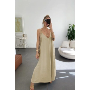 Kadın Ip Askılı V Yakalı Uzun Aerobin Elbise
