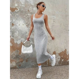 Kadın Kalın Askılı Kare Yaka Fitilli Kaşkorse Midi Boy Elbise