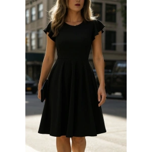 Kadın Kelebek Kollu Bisiklet Yakalı Pileli Ithal Krep Elbise