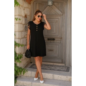 Kadın Kısa Dantel Kollu önden Düğmeli Viskon Elbise