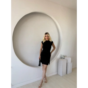 Kadın Kısa Kap Kollu Bisiklet Yaka Belden Bağlamalı Modal Mini Elbise