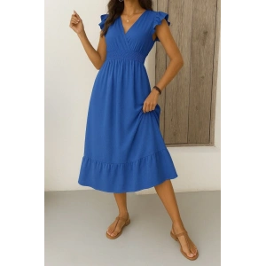 Kadın Kısa Kelebek Kollu Kruvaze Yakalı Beli Lastikli Aerobin Elbise