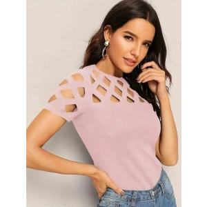 Kadın Kısa Kollu Baklava Desen Lazer Kesim Ithal Krep Bluz