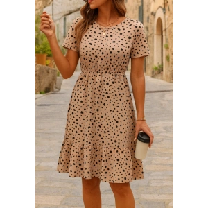 Kadın Kısa Kollu Bisiklet Yaka Desenli Süprem Elbise