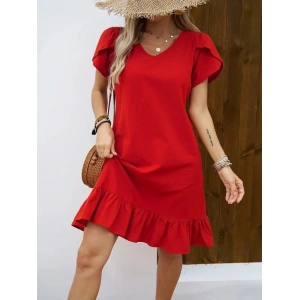 Kadın Kısa Kollu Bisiklet Yaka Fırfırlı Aerobin Elbise