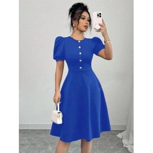 Kadın Kısa Kollu Bisiklet Yaka önden Düğmeli Ithal Krep Elbise