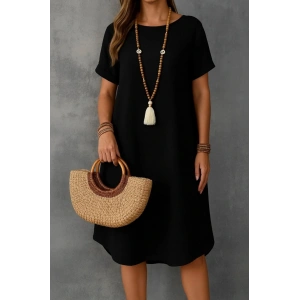 Kadın Kısa Kollu Kayık Yaka Bürümcük Elbise