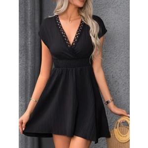 Kadın Kısa Kollu Kruvaze Yakalı Beli Lastikli Bürümcük Elbise