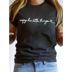 Kadın Kısa Kollu önü Yazı Baskılı Basic Süprem Bluz