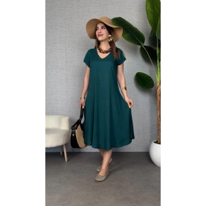 Kadın Kısa Kollu V Yaka Salaş Maxi Boy Elbise