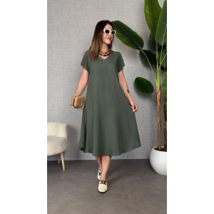 Kadın Kısa Kollu V Yaka Salaş Maxi Boy Elbise