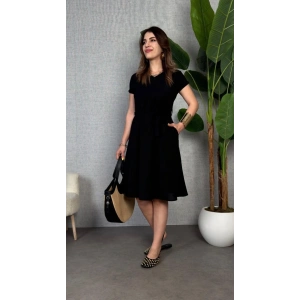 Kadın Kısa Kollu V Yakalı Beli Kuşaklı Ithal Keten Elbise