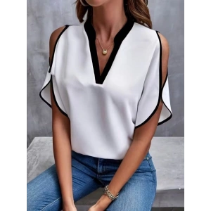 Kadın Kısa Kollu V Yakalı Ithal Krep Bluz