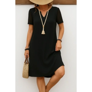 Kadın Kısa Kollu V Yakalı Kısa Janjan Krep Elbise