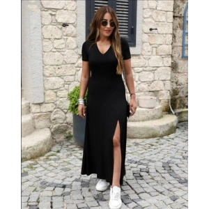 Kadın Kısa Kollu V Yakalı Maksi Boy Viskon Elbise