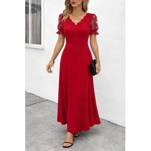 Kadın Kısa Kollu V Yakalı Uzun Janjan Elbise