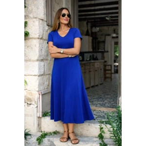 Kadın Kısa Kollu V Yakalı Yırtmaçlı Midi Viskon Elbise