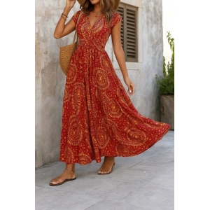 Kadın Kısa Yarasa Kanat Kollu V Yakalı Beli Büzgülü Süprem Elbise