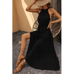 Kadın Kolsuz Halter Yaka Beli Lastiklidesenli Mikro Elbise