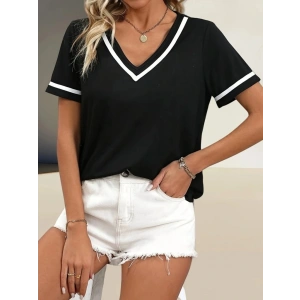 Kadın Kosa Kollu Ribanalı V Yaka Ve Kol Detaylı Viskon Bluz