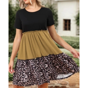 Kadın Leopar Detay üç Parça Viskon Elbise