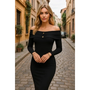 Kadın Madonna Yaka Düğme Detay Fırsat ürün Midi Boy Elbise