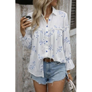 Kadın Nakış Işlemeli Kolu Volanlı Gömlek