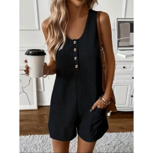 Kadın Omuz Askılı önden Düğmeli Waffle Kısa Tulum