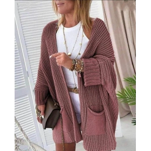 Kadın Oversize Kalıp Cep Detay Salaş Triko Hırka