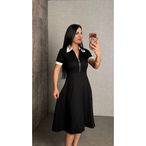 Kadın Polo Yaka Fermuar Detaylı Modal Midi Elbise