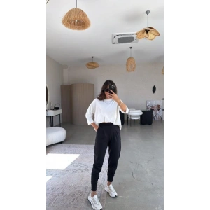 Kadın Scuba Modal Paça Manşet Pileli Pantolun