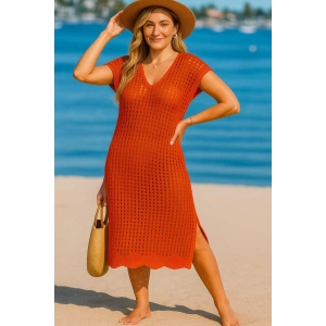 Kadın Sıfır Kol V Yaka Yanı Derin Yırtmaçlı Midi Boy Triko Elbise