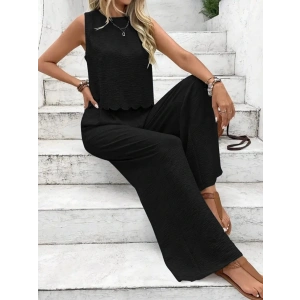 Kadın Sıfır Kollu Bisiklet Yaka Arkadan Bağlamalı Aer8bin Bluz Ve Pantolon Ikili Takım