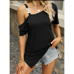 Kadın Tek Omuzu Açık Toka Detaylı Viskon Bluz