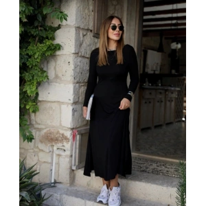 Kadın Uzun Kollu Bisiklet Yaka Arkası çapraz Detaylı Viskon Iki Iplik Maxi Elbise