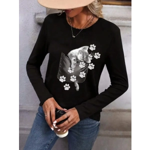 Kadın Uzun Kollu Bisiklet Yaka Desenli Viskon Bluz