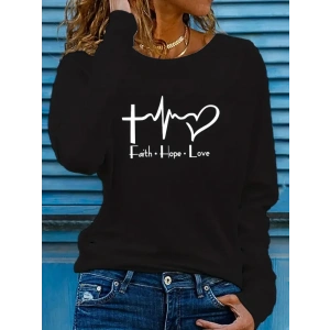 Kadın Uzun Kollu Bisiklet Yaka Desenli Viskon Bluz