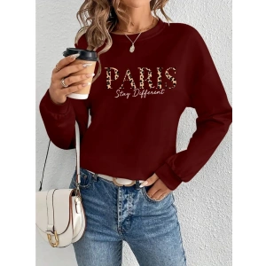 Kadın Uzun Kollu Bisiklet Yaka Desenli Viskon Iki Iplik Bluz