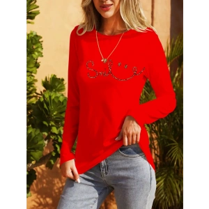 Kadın Uzun Kollu Bisiklet Yaka Gülümseyen Surat Desenli Viskon Bluz